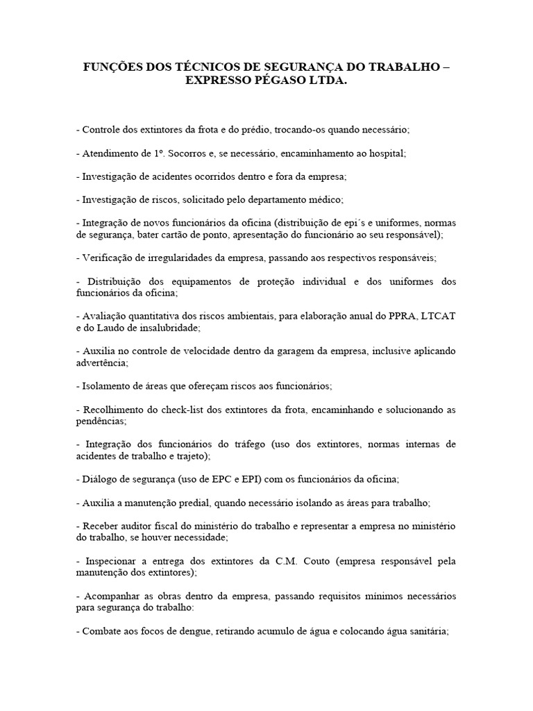 Funções do Técnico de Segurança do Trabalho | PDF | Segurança