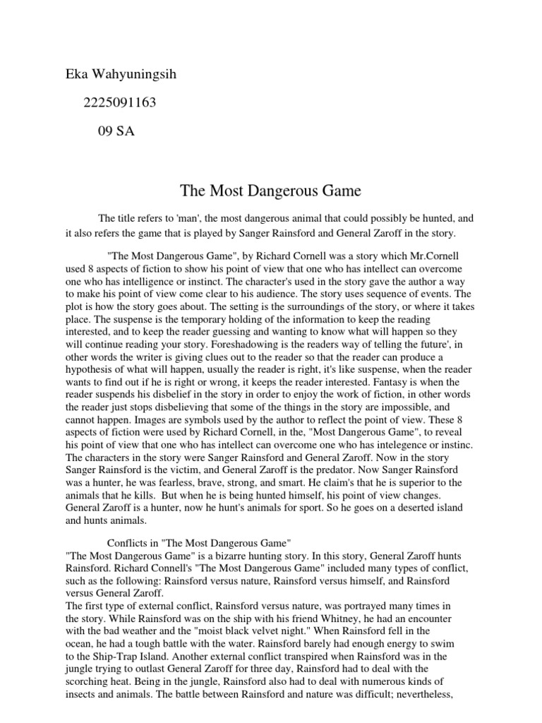 the most dangerous game book essay