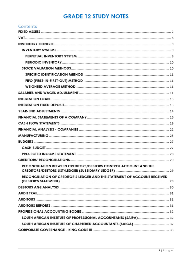 Grade 12 Study Notes | PDF | Debits And Credits | Depreciation