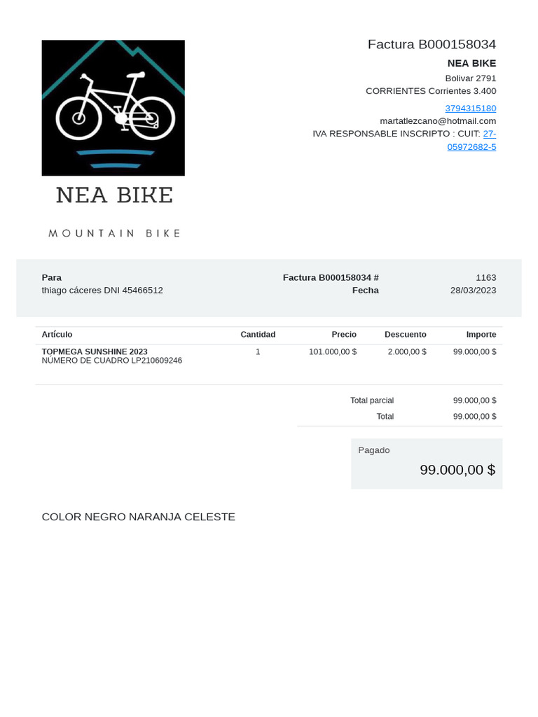 Factura bicicleta pdf