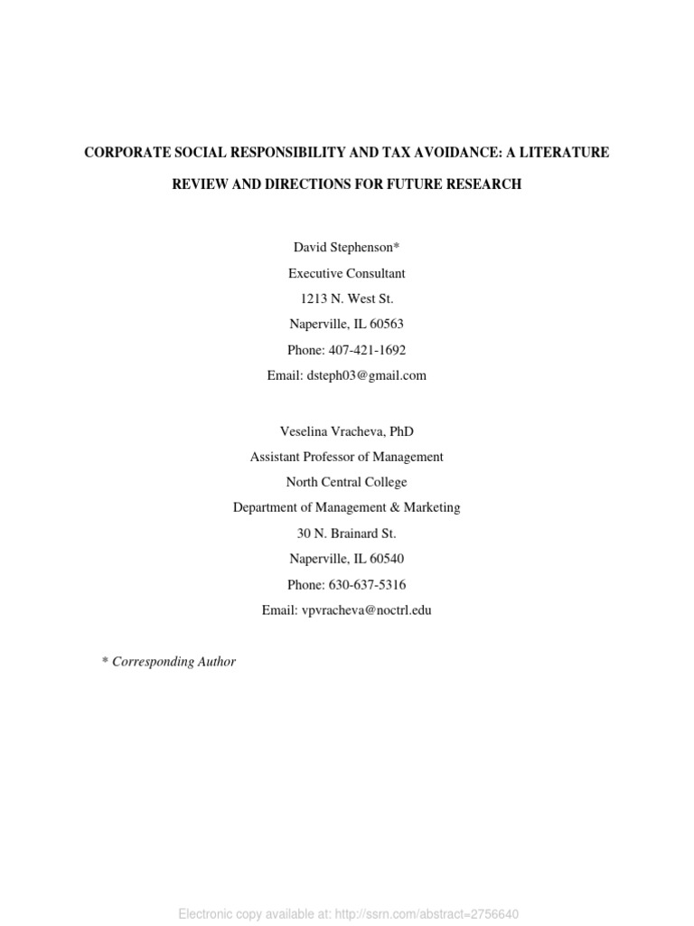 CSR and Tax Avoidance Literature Review | PDF | Corporate Social ...