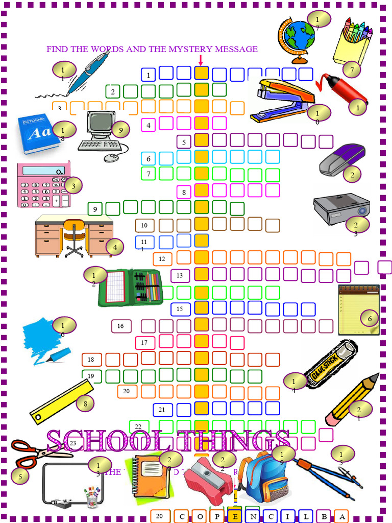 schoolthingscrosswordpuzzlewithkeycrosswords_81380 PDF
