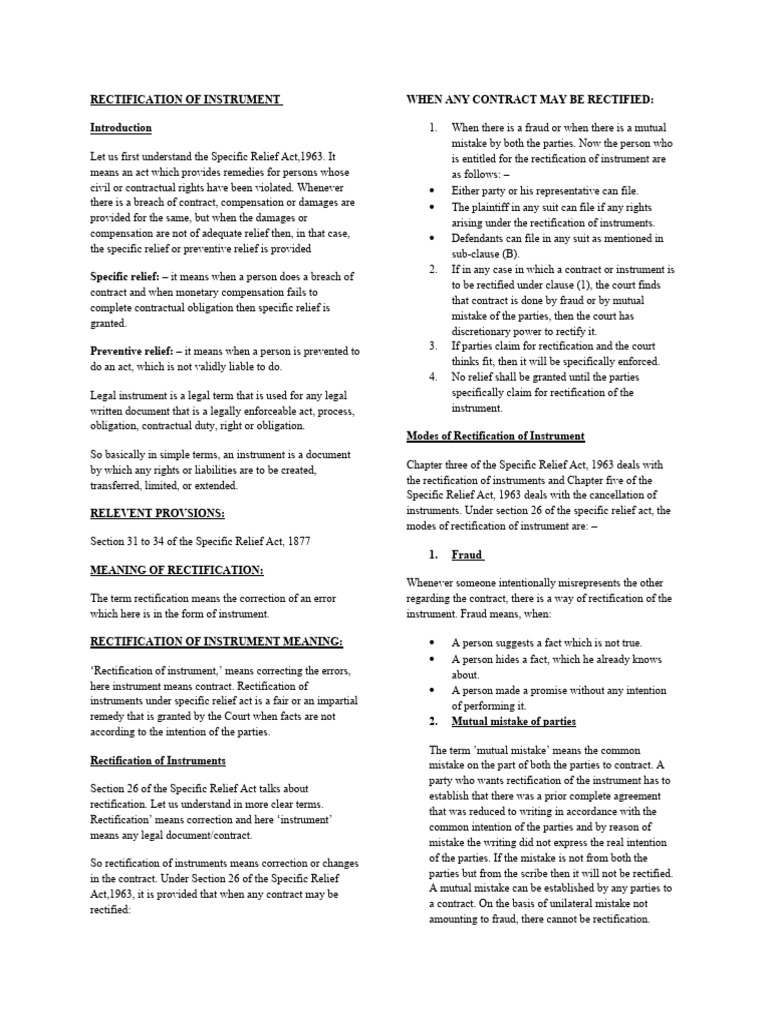 Rectification of Instrument Chap III | PDF | Legal Remedy | Damages