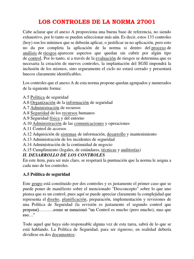 Los Controles de La Norma 27001 | PDF | Seguridad | La seguridad ...