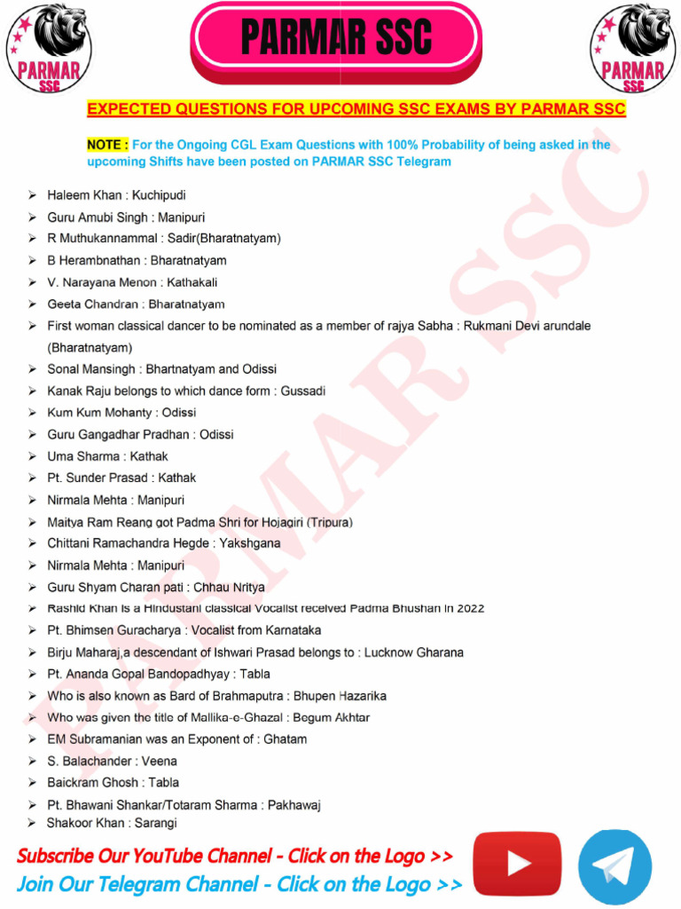 Expected Questions For SSC Exams Final PDF