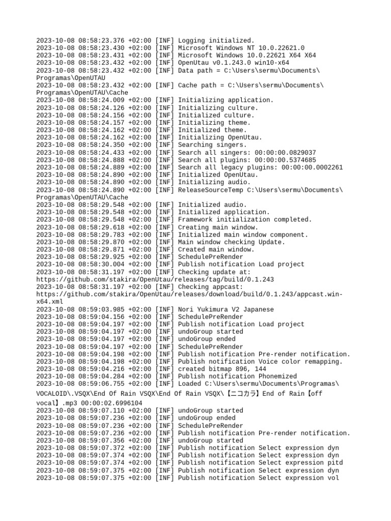 OpenUtau Initialization Log 2023 | PDF | Microsoft Windows | Microsoft ...