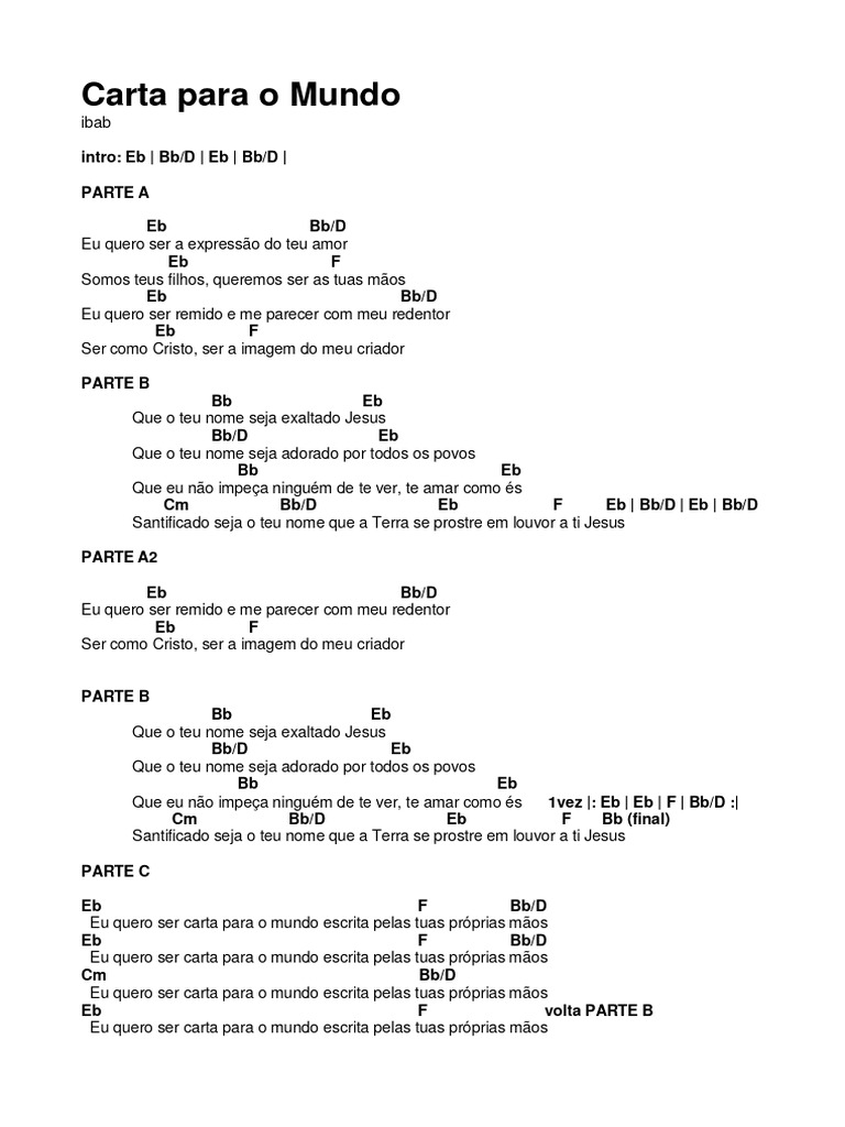 Carta para o Mundo: Letra e Cifras | PDF