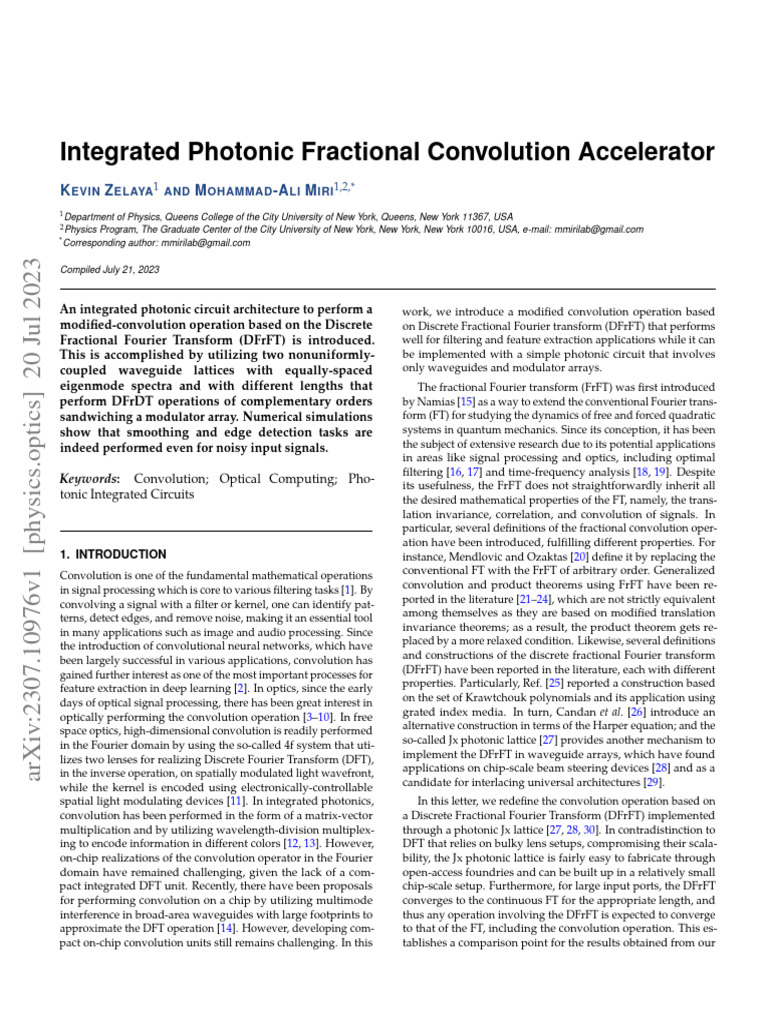 Integrated photonic fractional convolution acceler pdf convolution