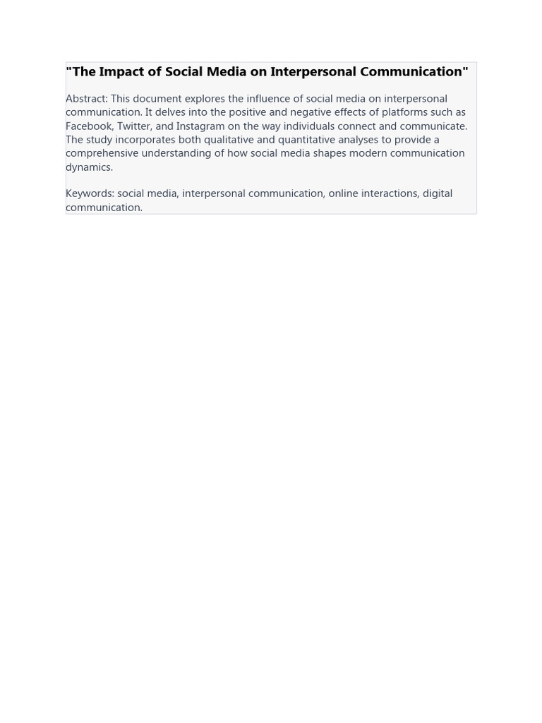 Social Media's Impact on Communication | PDF | Social Science | Science ...