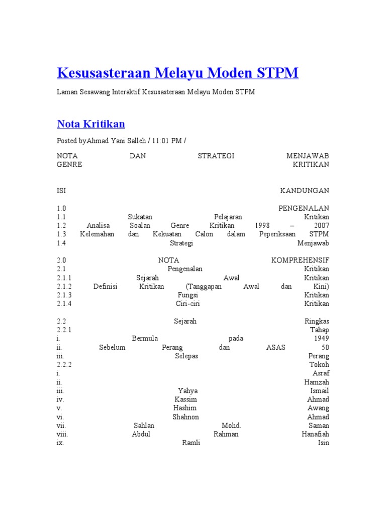 Strategi Kritikan Sastera STPM | PDF | Sejarah