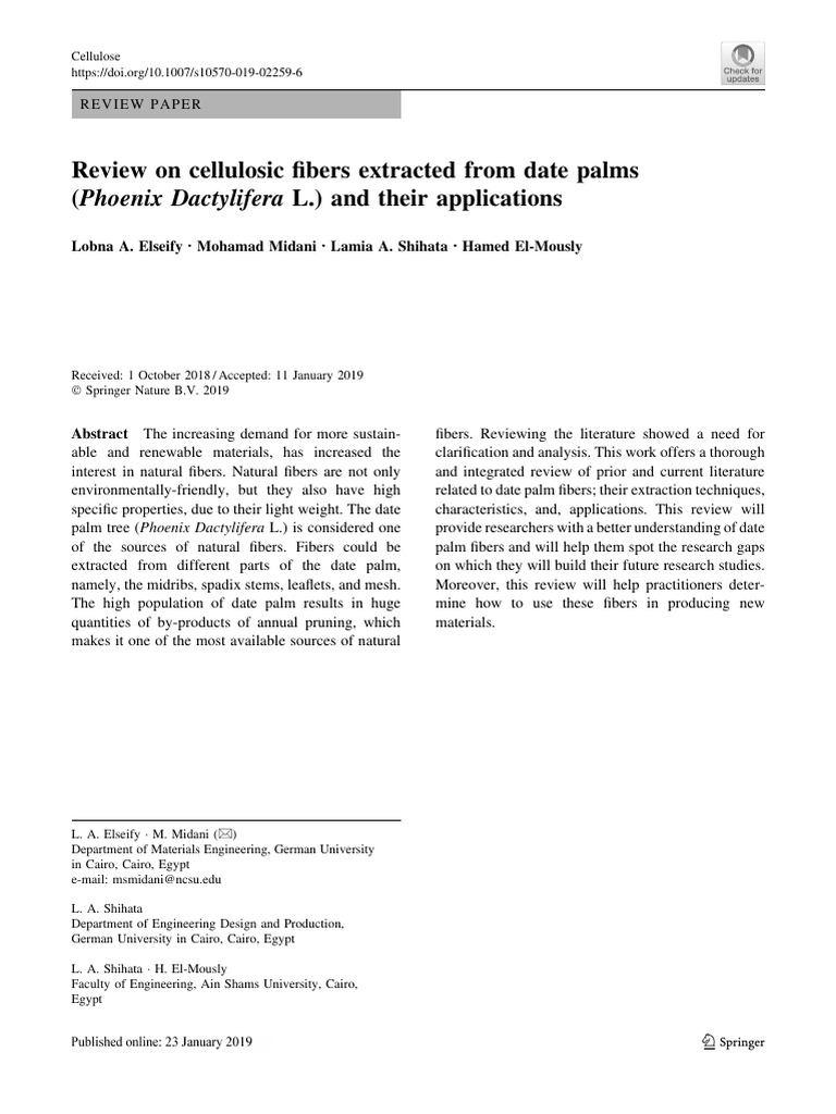 Date Palm Fiber Extraction Review | PDF | Cellulose | Fibers