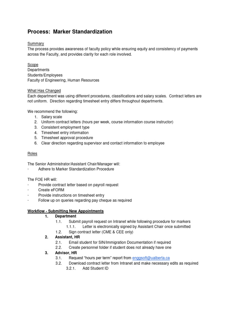 Marker Standardization Procedure PDF Salary Employment