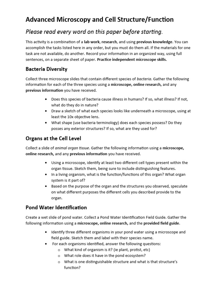 Microscopy Lab: Bacteria & Cell Analysis | PDF | Microscope | Organisms