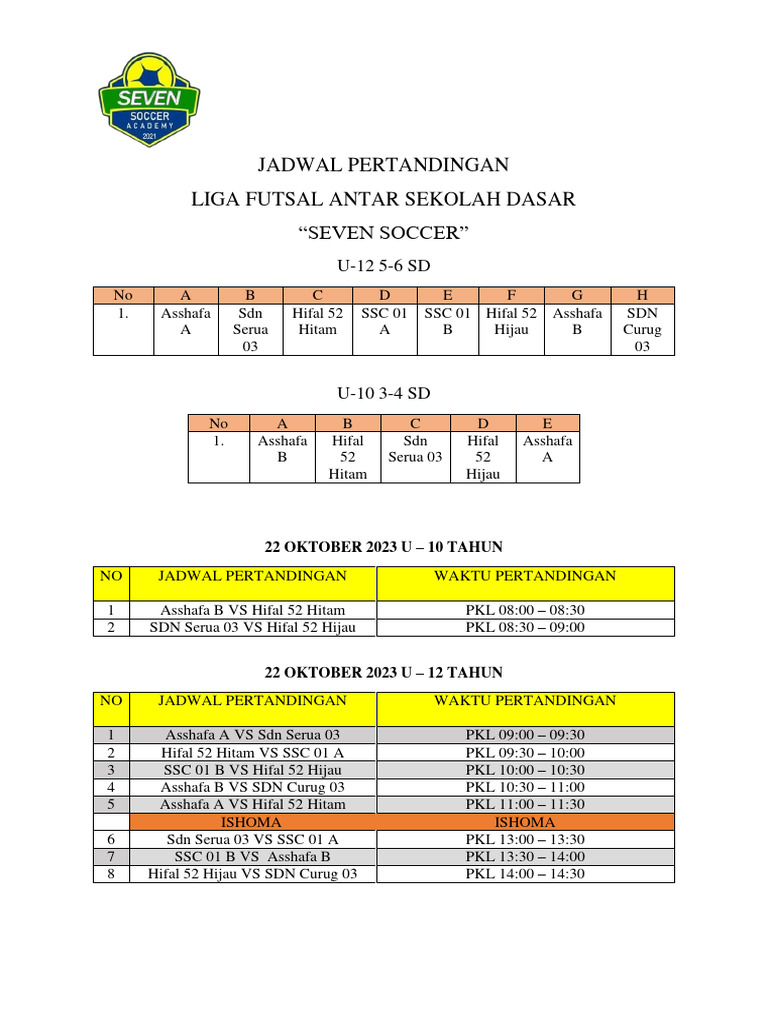 Jadwal Pertandingan Seven Soccerr | PDF