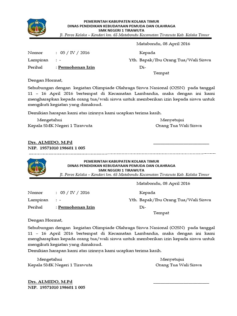 Permohonan Izin Kegiatan O2SN 2016 | PDF