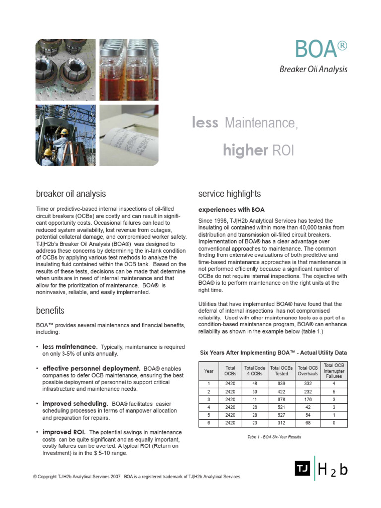 BOA Breaker Oil Analysis - Brochure368 | PDF | Reliability Engineering ...