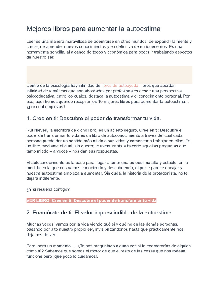 Mejores libros para la autoestima | PDF | Autoestima | Sicología