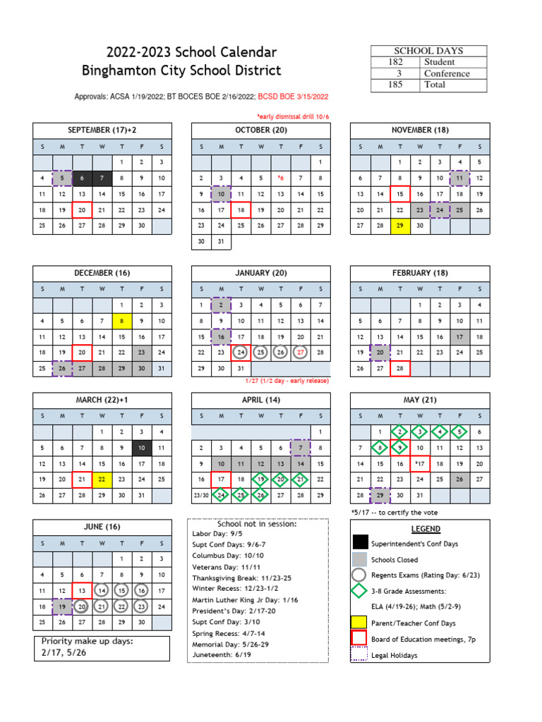 2022-23 BCSD at A Glance Calendar W PTC Days and BOE Mtgs 1 | PDF |  Festival | The United States