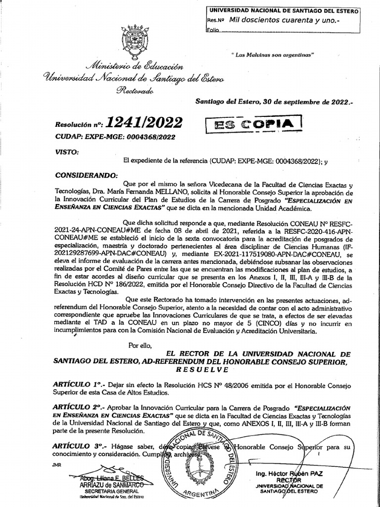 ResRec 1241 2022 InnovaciónCurricularEspEnseñanzaCienciasExactas | PDF