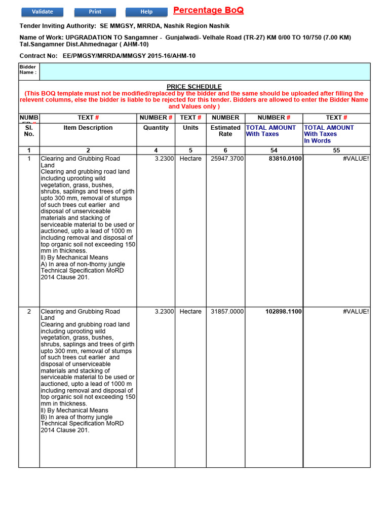 BOQ Sample | PDF | Concrete | Road Surface