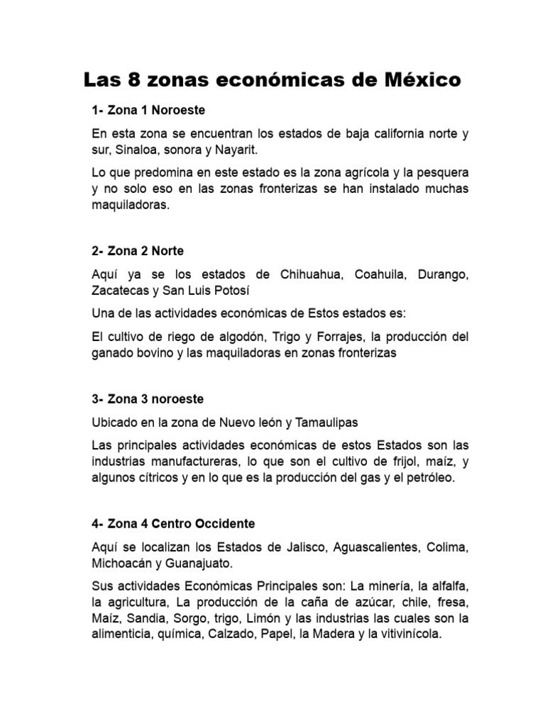 Las 8 Zonas Económicas de México - 102656 | Descargar gratis PDF ...