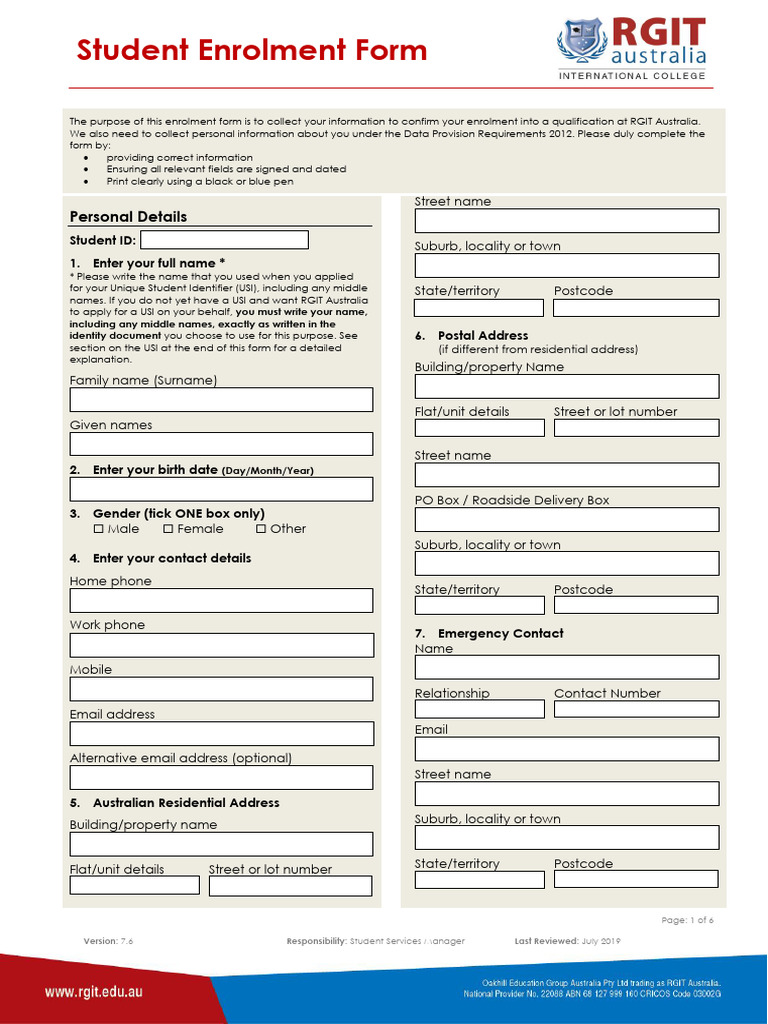 RGIT Australia Enrolment Form | PDF | Diploma | Vocational Education