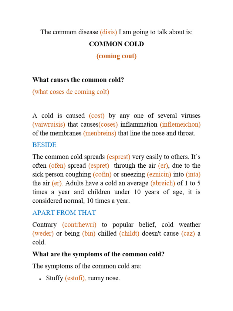 Common Cold PDF Common Cold Otorhinolaryngology