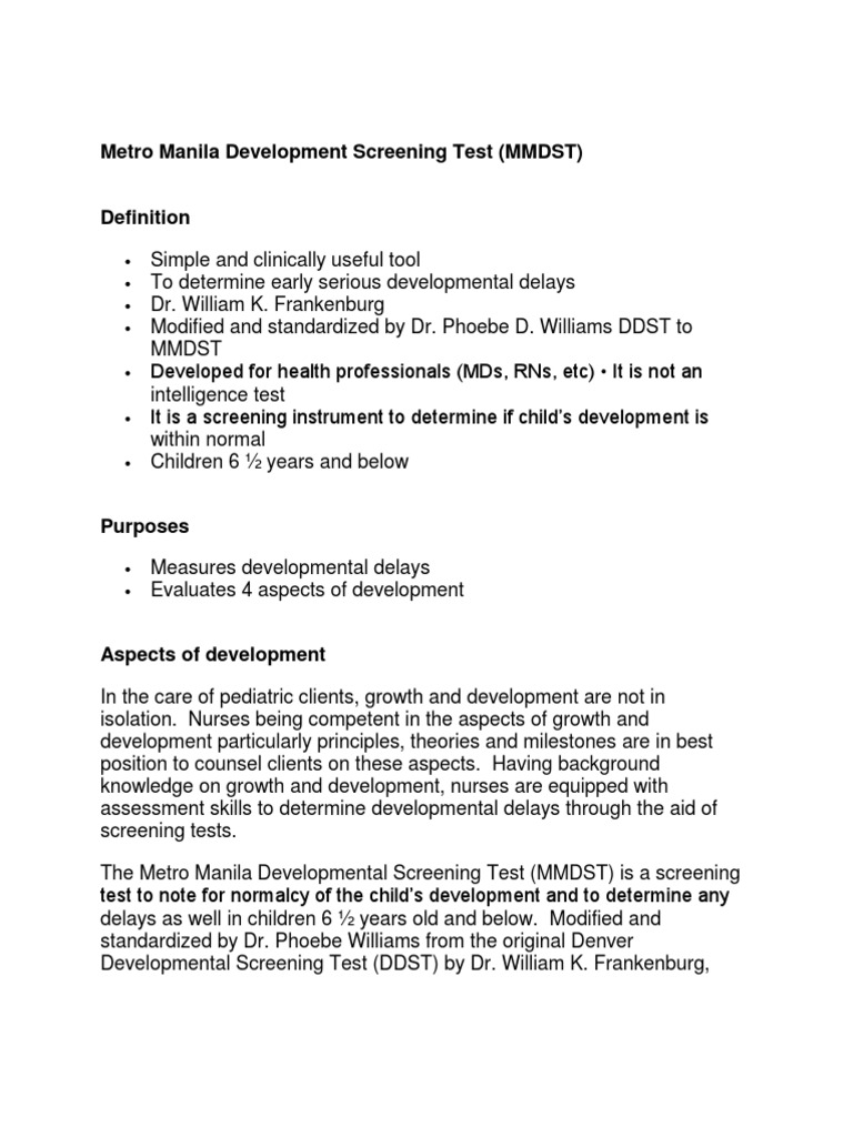 MMDST: Pediatric Development Screening | PDF | Test (Assessment ...