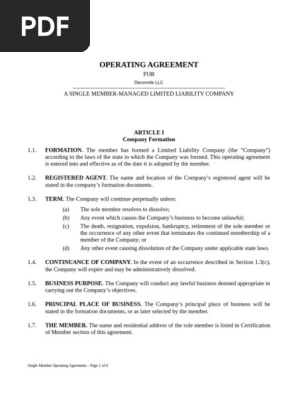 Free Basic Operating Agreement - LLC Single Member -- Devonnile LLC