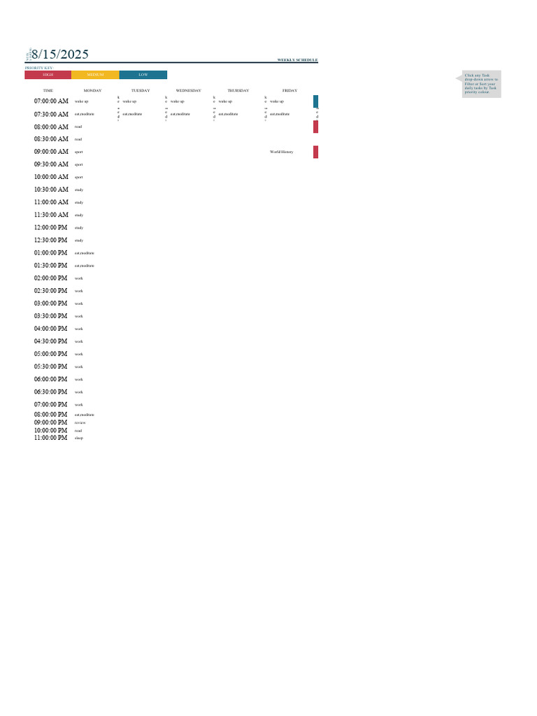 Weekly Schedule with Task Priorities | PDF | Computing | Software