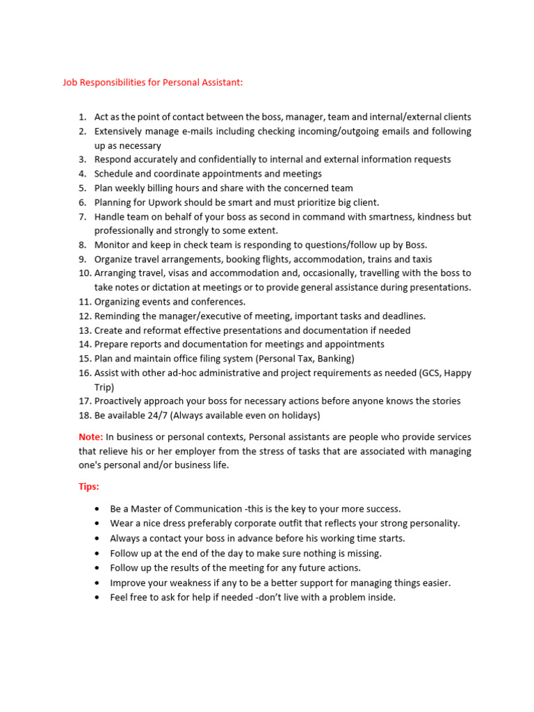 Job Responsibilities For Personal Assistant | PDF | Information ...