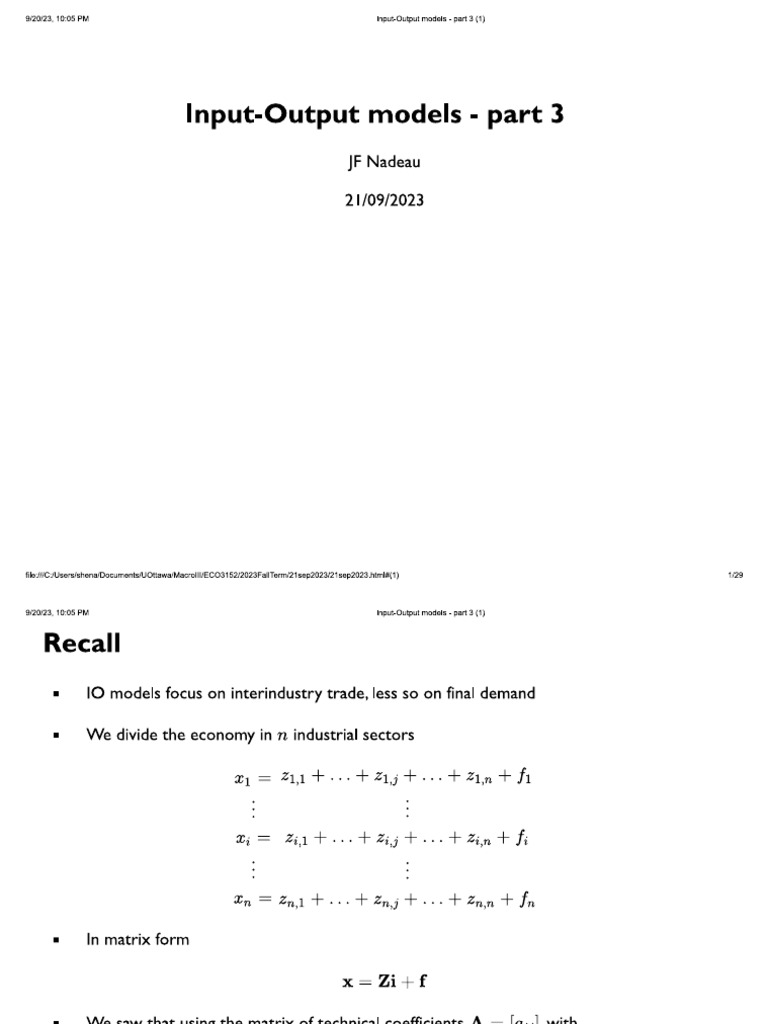 Input-Output Models - Part 3 | PDF