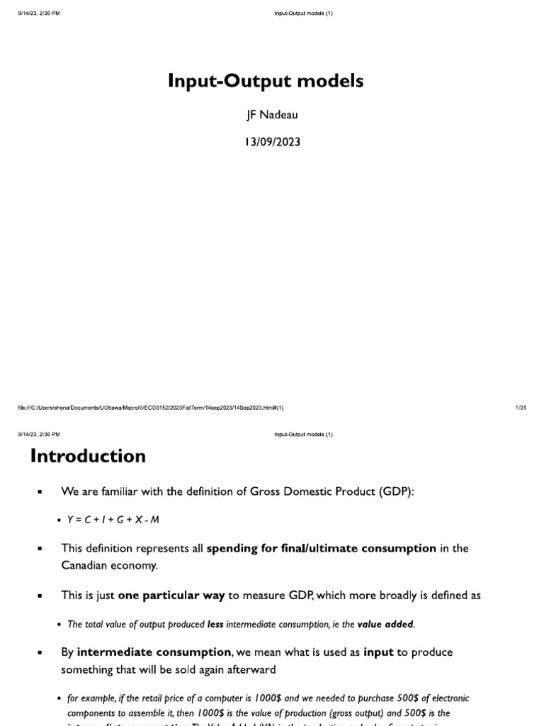 Input-Output models 1 | PDF