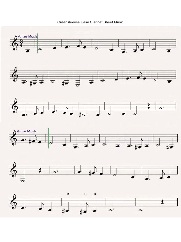 Greensleeves Easy Clarinet Sheet Music PDF