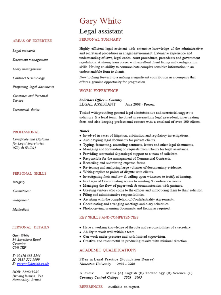 Legal Assistant CV Template | PDF | Paralegal | Justice