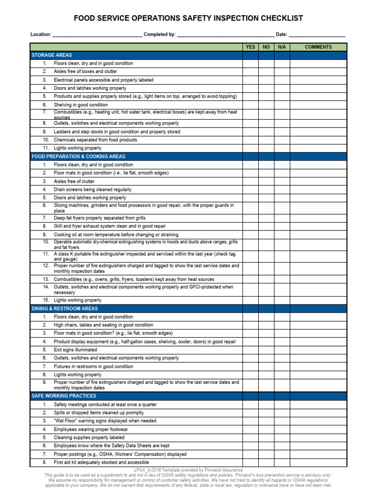 Food Service Operations Safety Checklist | PDF | Barbecue Grill ...