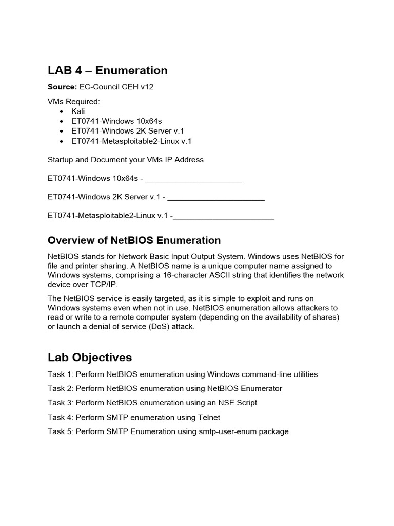 Lab 4 enumeration v 1 3 download free pdf information technology