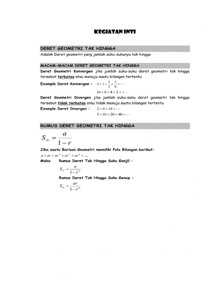 Lkpd Barisan Dan Deret Geometri Tak Hingga Oke Pdf