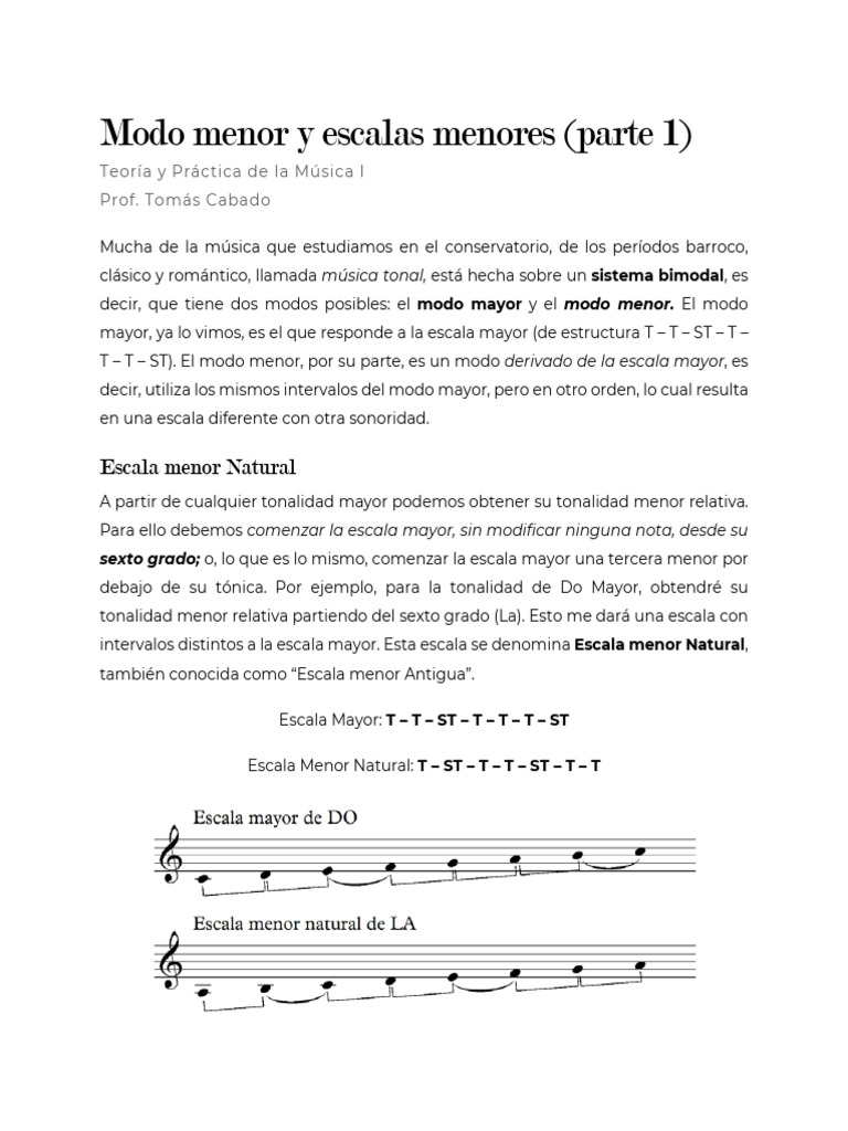 Modo Menor y Escalas Menores (Parte 1) | PDF | Escala (música) | Escala ...