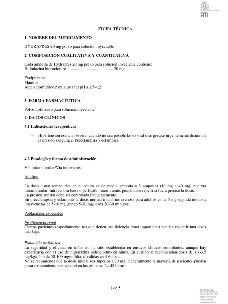 Uso y administración de Hydrapres 20 mg | PDF | Medicina CLINICA ...