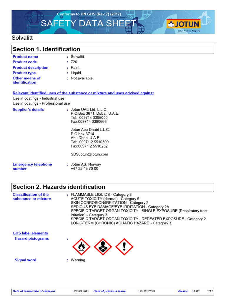 Solvalitt Safety Data Sheet Overview | PDF | Chemistry | Occupational ...