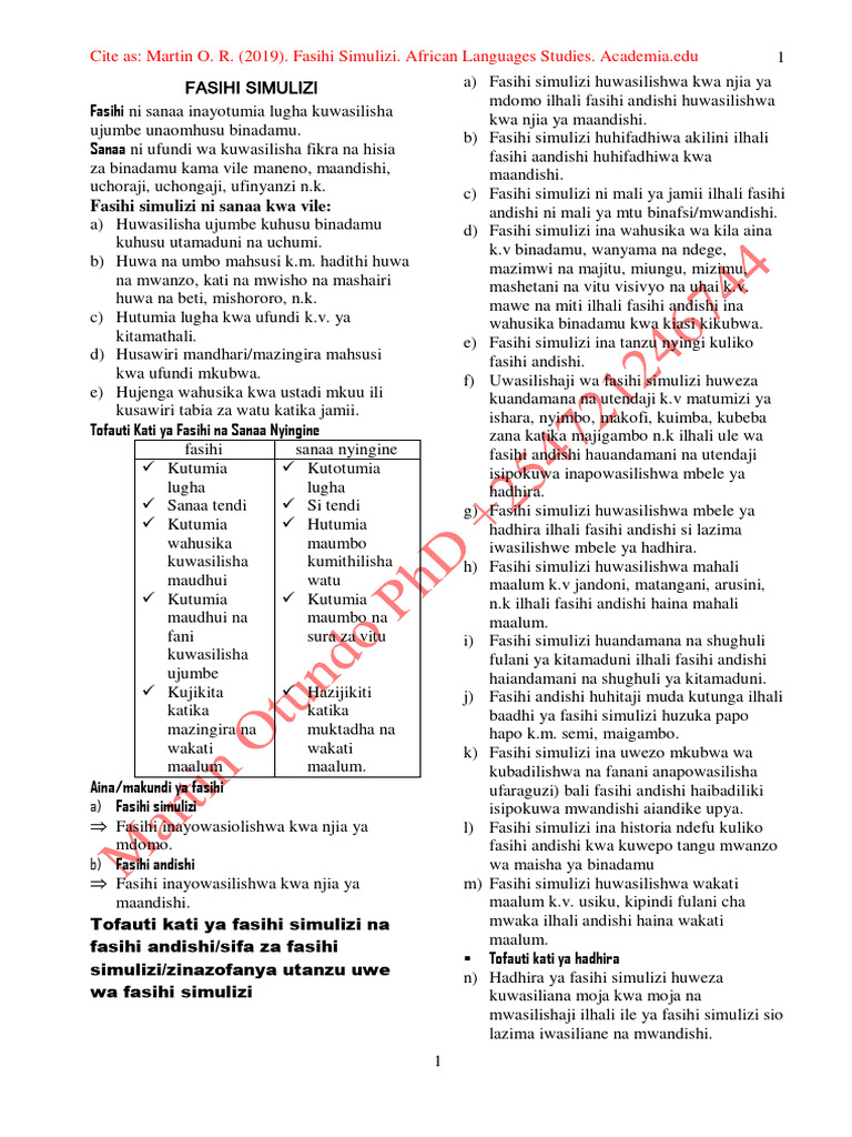Fasihi Simulizi Pdf