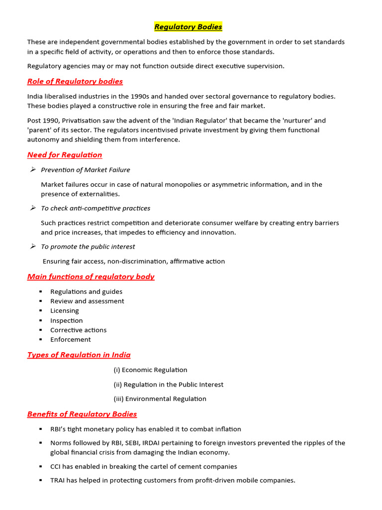Statutory body regulatory bodies pdf reserve bank of india