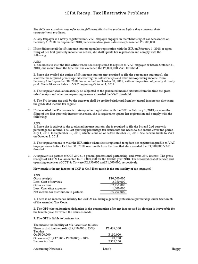 Tax Illustrative Problems Recap | PDF | Taxes | Income Tax