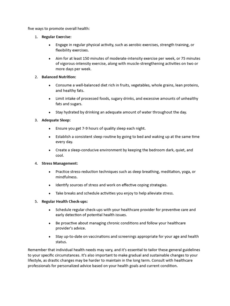 Five Ways To Promote Overall Health PDF