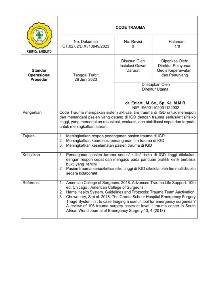 Prosedur Kode Trauma di IGD | PDF | Sains & Matematika