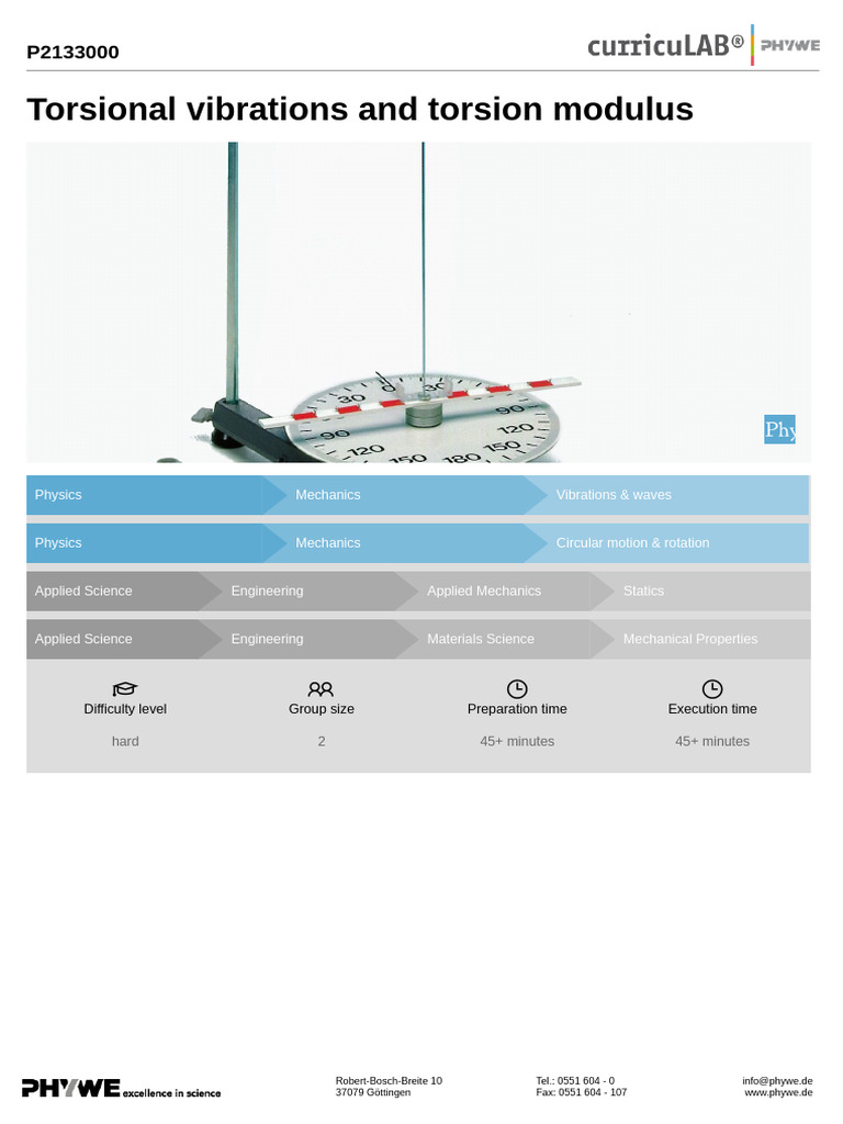 Torsional Vibrations and Torsion Modulus Physics Mechanics Vibrations & Waves Download Free