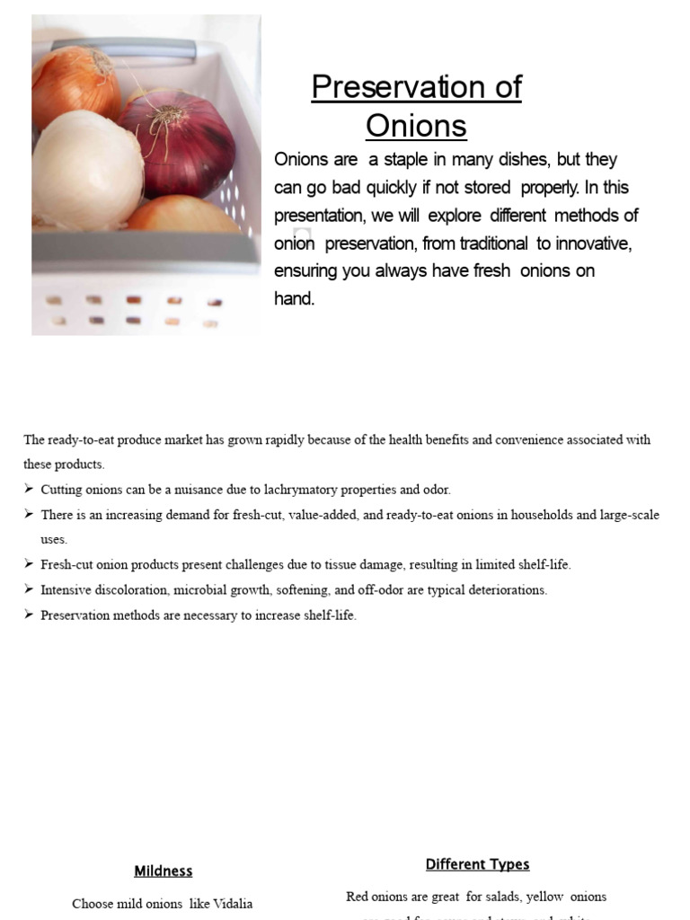 Preservation of Onions PDF Onion Food Preservation