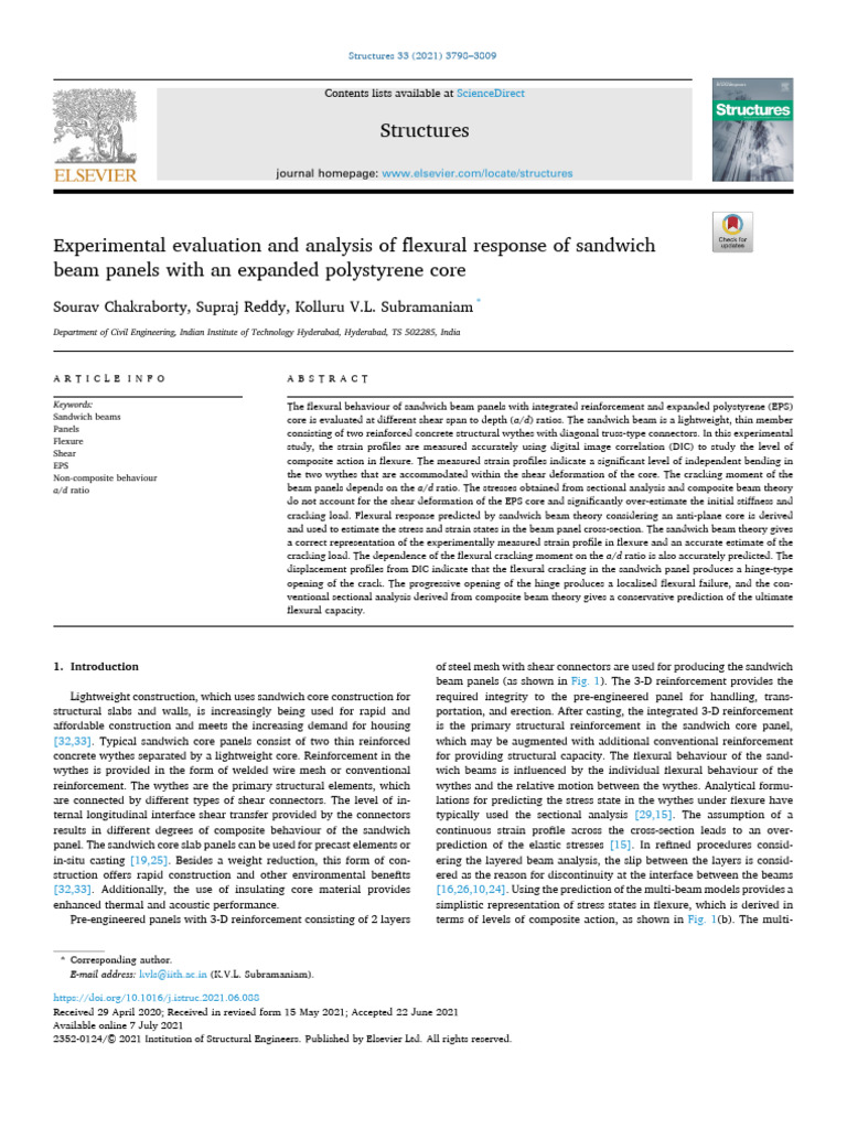 Experimental evaluation and analysis of flexural response of sandwich