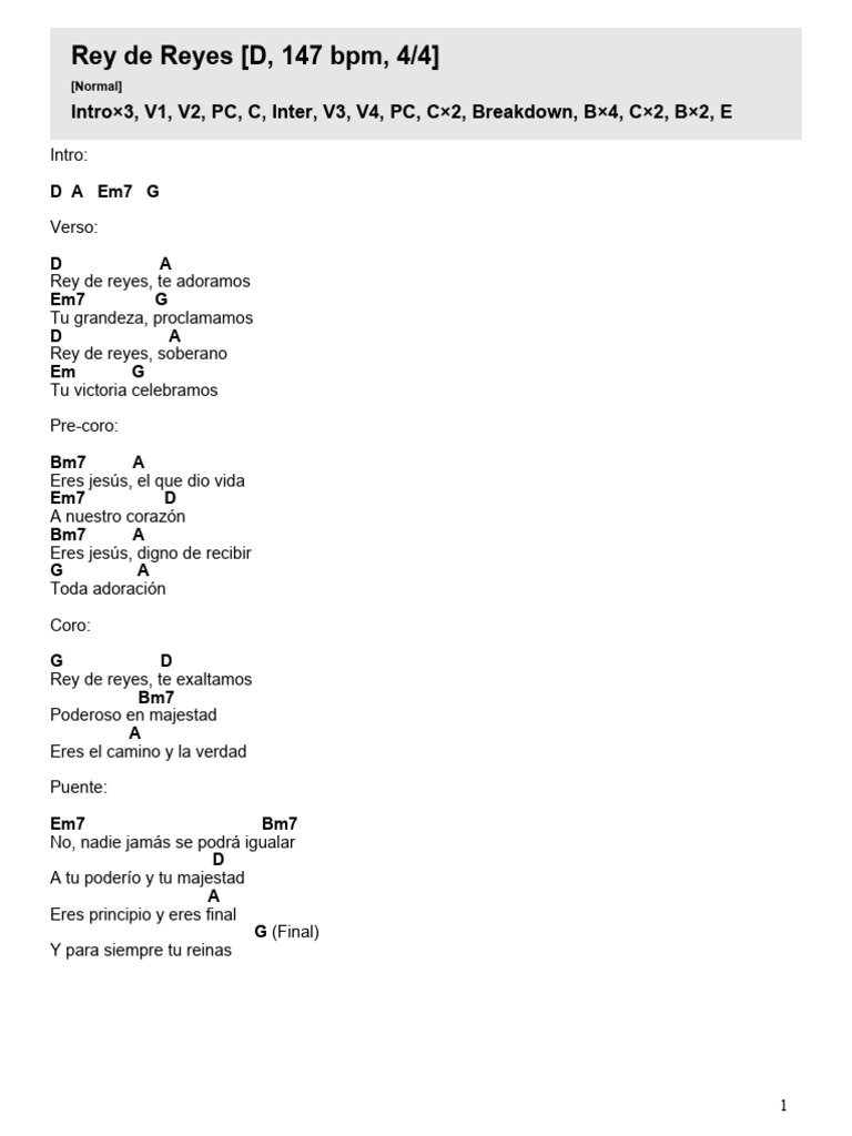 Acordes y letra: Rey de Reyes | PDF